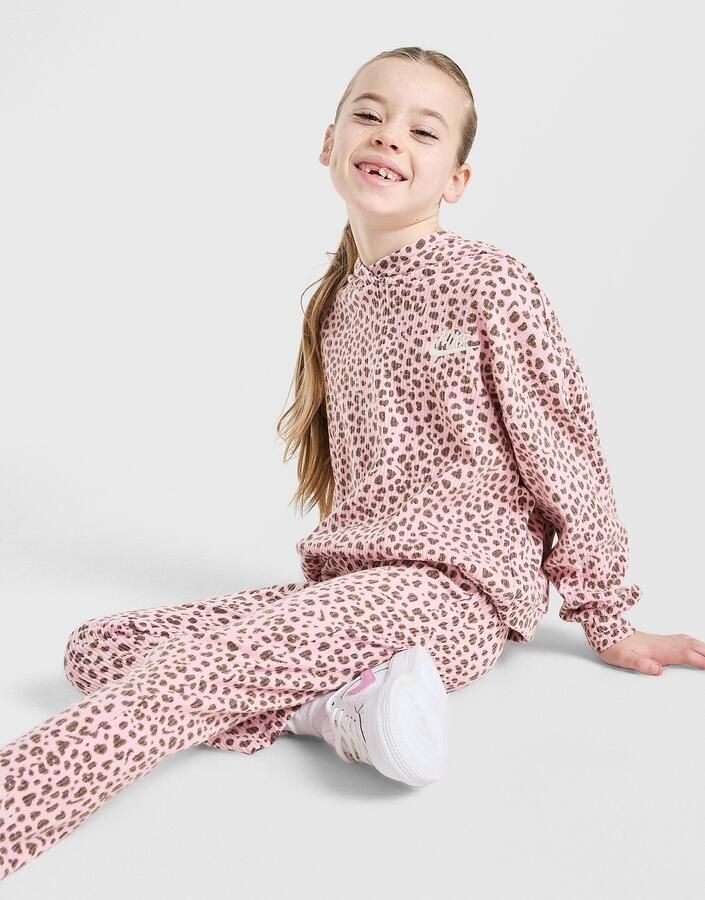Nike ' Ribbed Leopard Print Tracksuit Children Roze