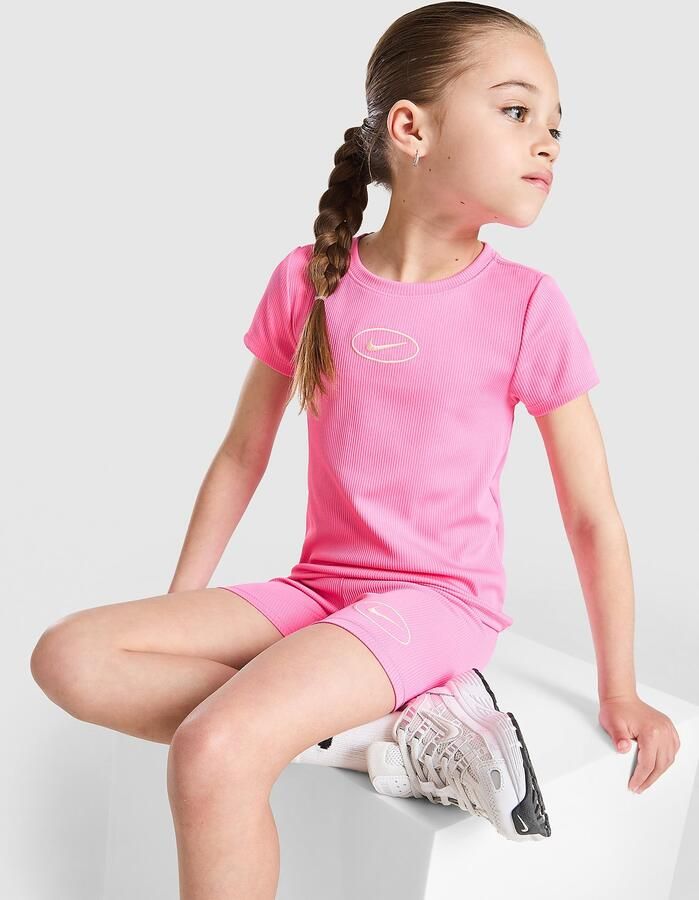 Nike ' Ribbed T-Shirt Shorts Set Children Roze Kind Roze