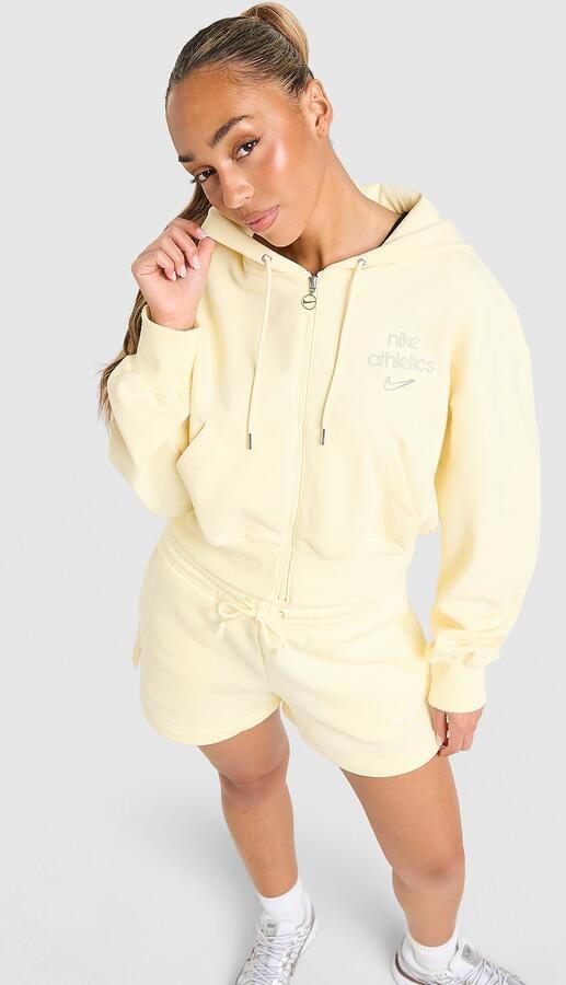Nike Graphic Swoosh Crop Full Zip Hoodie Geel- Dames Geel