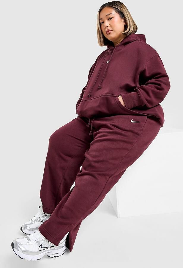 Nike Joggingbroek met hoge taille en wijde pijpen voor dames (Plus Size) Sportswear Phoenix Fleece Active Maroon- Dames Active Maroon