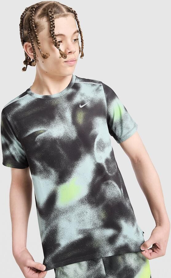 Nike Miler All Over Print T-Shirt Junior Zwart Kind Zwart
