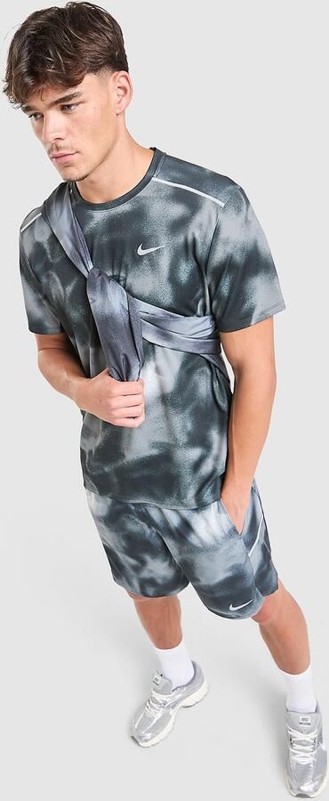 Nike Miler All Over Print T-Shirt Zwart- Heren Zwart