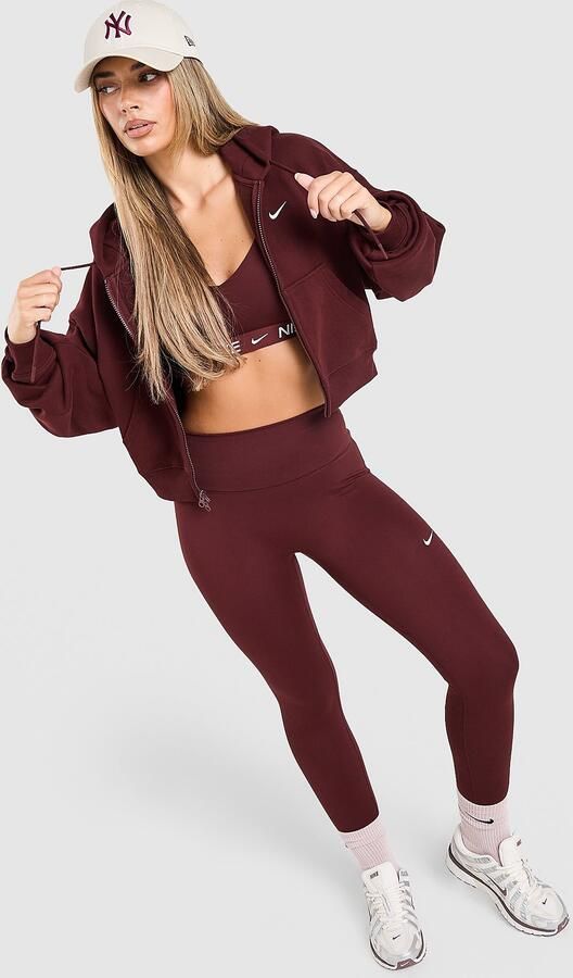 Nike Oversized cropped dameshoodie met rits over de hele lengte Studio Fleece Medium Weight Rood- Dames Rood