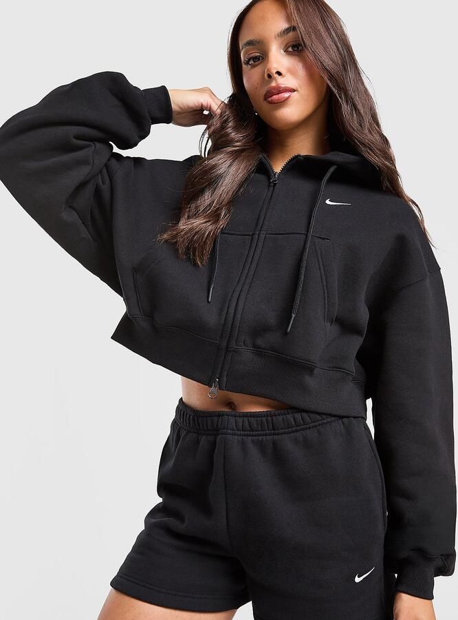 Nike Oversized cropped dameshoodie met rits over de hele lengte Studio Fleece Medium Weight Zwart- Dames Zwart