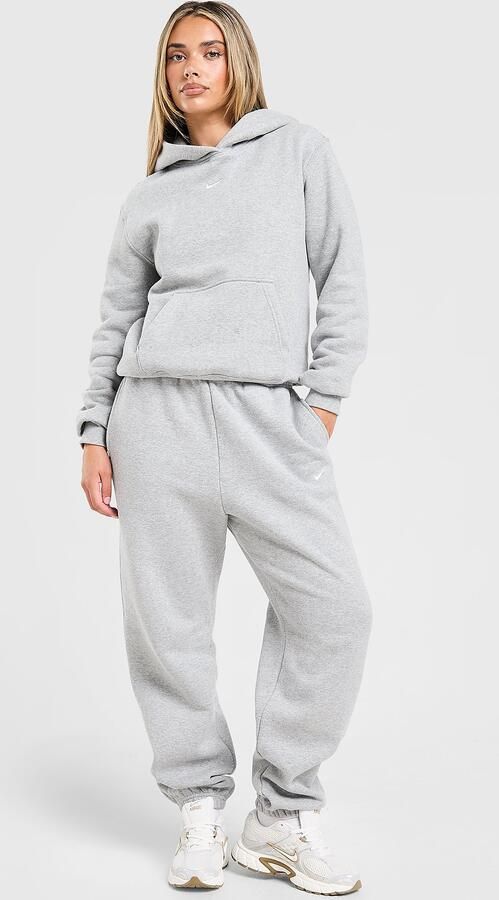 Nike Oversized damesbroek met hoge taille en omgeslagen pijp Studio Fleece middelzwaar Grijs- Dames Grijs
