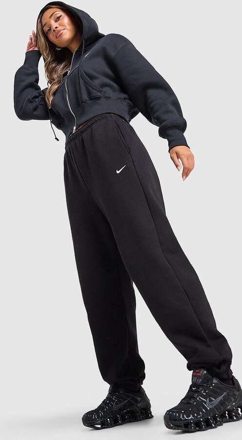 Nike Oversized damesbroek met hoge taille en omgeslagen pijp Studio Fleece middelzwaar Zwart- Dames Zwart