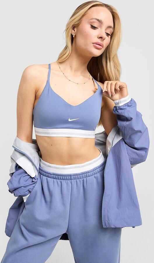 Nike Padded sport-bh met V-hals en lichte ondersteuning Indy Blauw- Dames Blauw