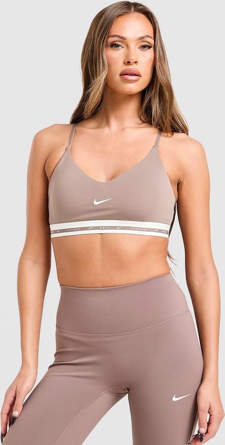 Nike Padded sport-bh met V-hals en lichte ondersteuning Indy Bruin- Dames Bruin