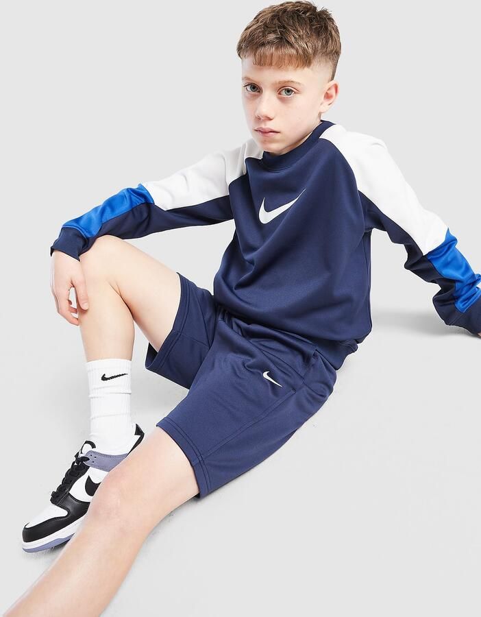 Nike Poly Crew Sweatshirt Shorts Set Junior Blauw