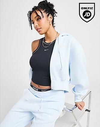 Nike Ruimvallende korte hoodie met rits over de hele lengte voor dames Sportswear Phoenix Fleece Blue Tint- Dames Blue Tint