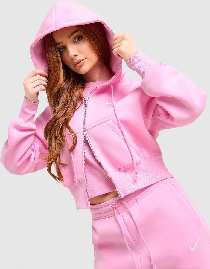 Nike Ruimvallende korte hoodie met rits over de hele lengte voor dames Sportswear Phoenix Fleece Roze- Dames Roze