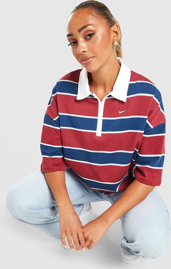 Nike Stripe Polo Shirt Rood- Dames Rood
