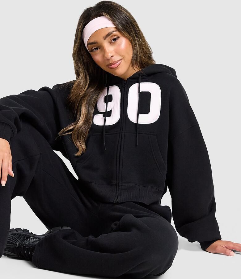 Nike Studio 90 Oversized Crop Full Zip Hoodie Zwart- Dames Zwart