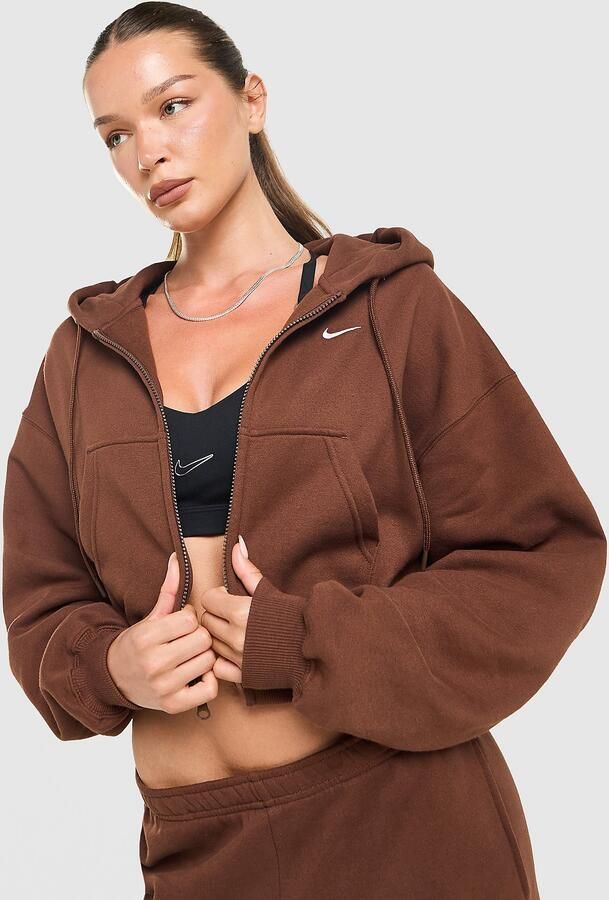 Nike Studio Fleece Cropped Full Zip Hoodie Bruin- Dames Bruin