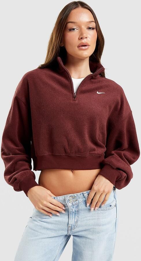 Nike Studio Plush Fleece 1 4 Zip Sweatshirt Rood- Dames Rood