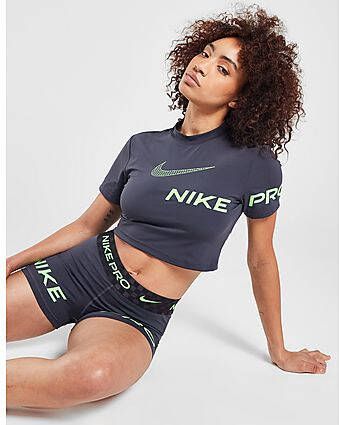Nike Pro Dri-FIT Korte trainingstop met graphic en korte mouwen voor dames Gridiron Green Strike- Dames