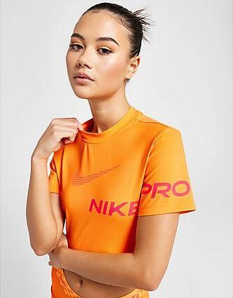 Nike Pro Dri-FIT Korte trainingstop met graphic en korte mouwen voor dames Orange- Dames