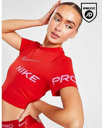 Nike Pro Dri-FIT Korte trainingstop met graphic en korte mouwen voor dames University Red Pinksicle- Dames