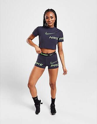 Nike Pro Dri-FIT Trainingsshorts met halfhoge taille en graphic voor dames (8 cm) Gridiron Black Green Strike- Dames