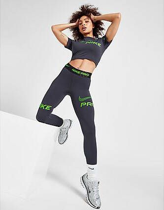 Nike Pro Lange trainingslegging met graphic en halfhoge taille voor dames Gridiron Black Green Strike- Dames
