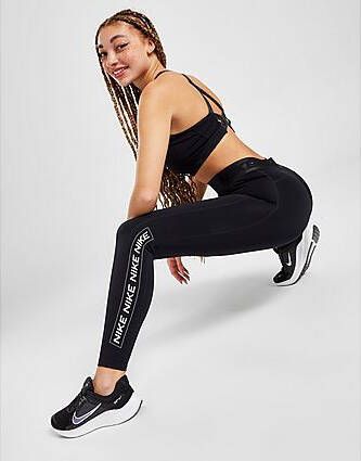Nike Pro Legging met halfhoge taille en graphic voor dames Black Dark Smoke Grey White- Dames