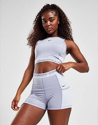 Nike Pro Trainingsshorts met hoge taille en zakken voor dames (8 cm) Indigo Haze Oxygen Purple Gridiron Gridiron- Dames