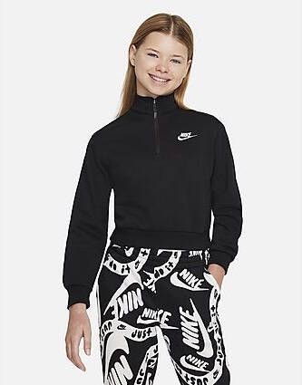 Nike Sportswear Club Fleece meisjestop met halflange rits en lange mouwen Black White