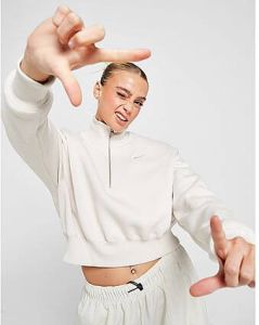 Nike Sportswear Phoenix Fleece Oversized cropped sweatshirt met halflange rits voor dames Light Orewood Brown Sail- Dames
