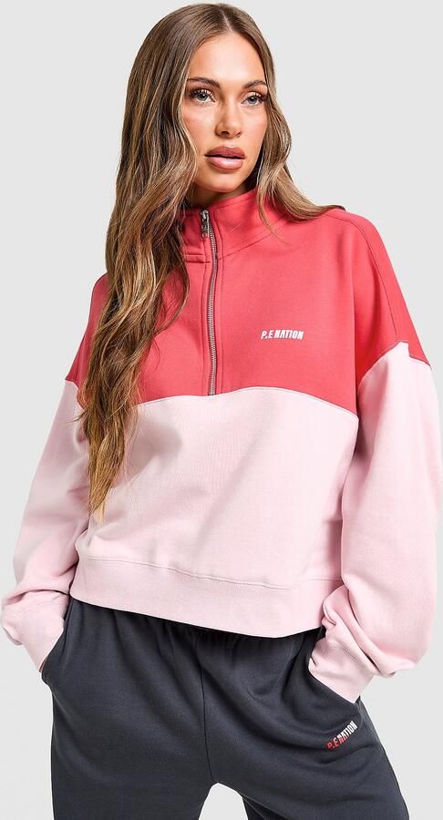 PE Nation Centre Field 1 4 Zip Sweatshirt Rood- Dames Rood