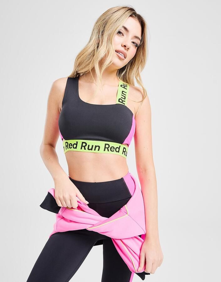 Red Run Activewear Twin Flame Asymmetric Sports Bra Zwart- Dames Zwart