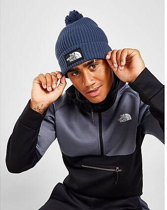 The North Face Logo Pom Beanie Hat Blue- Dames