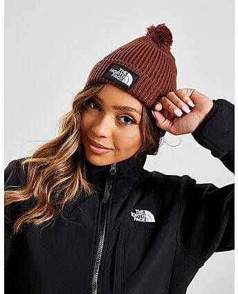 The North Face Logo Pom Beanie Hat Brown- Dames