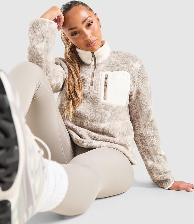 The North Face Yumori All Over Print 1 4 Zip Fleece Top Beige- Dames Beige
