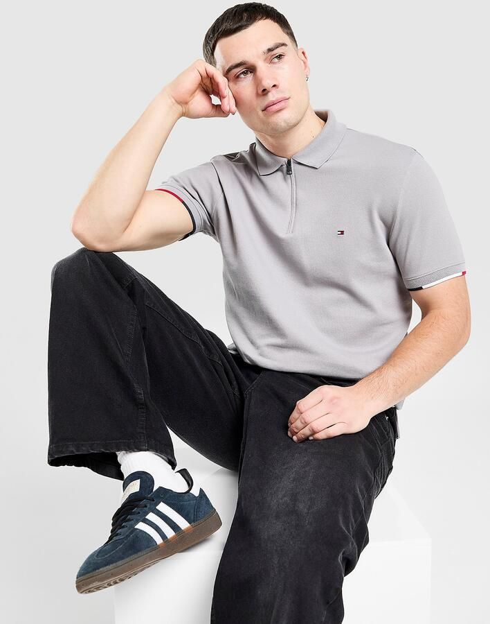 Tommy Hilfiger Zip Polo Shirt Grijs- Heren Grijs
