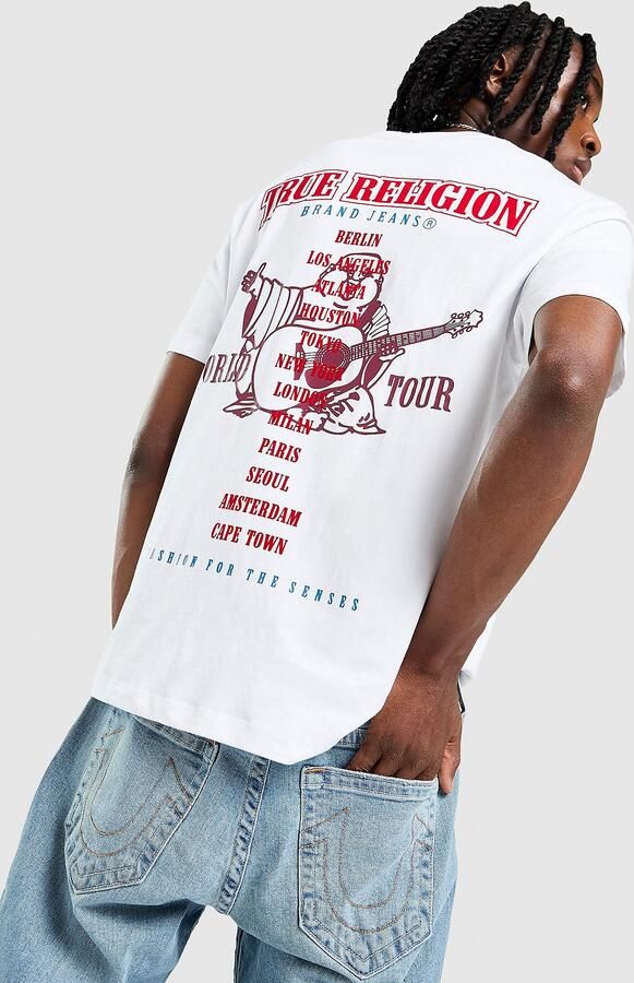 True Religion Flocked Back Print T-Shirt Wit- Heren Wit