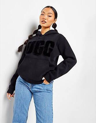 Ugg Fuzzy Logo Hoodie Dames Black- Dames