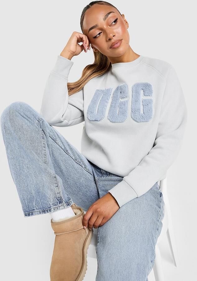 Ugg Fuzzy Logo Crew Sweatshirt Blauw- Dames Blauw