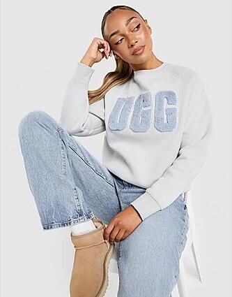Ugg Fuzzy Logo Crew Sweatshirt Blue- Dames Blue