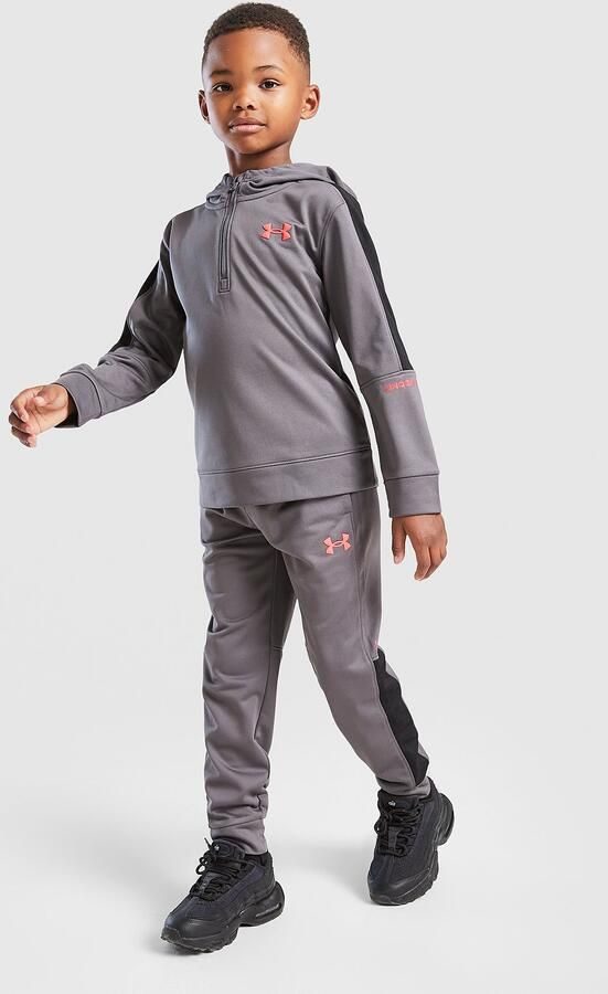 Under Armour Poly Colour Block 1 4 Zip Tracksuit Children Zwart