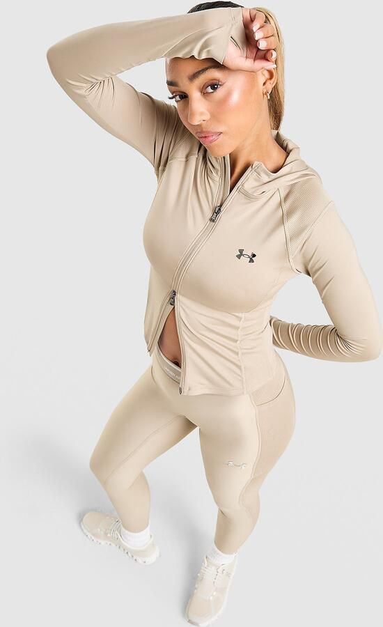 Under Armour Ribbed Full Zip Hoodie Crème- Dames Crème
