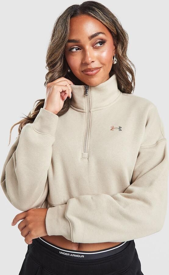 Under Armour Wordmark 1 4 Zip Cropped Sweatshirt Beige- Dames Beige