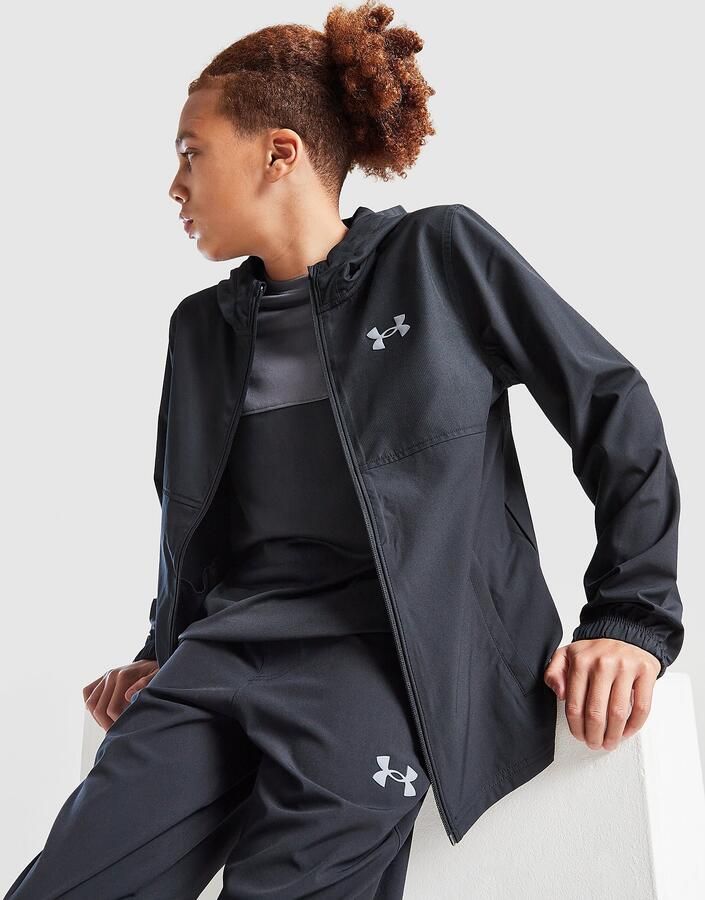 Under Armour Wordmark Woven Hooded Jacket Junior Zwart Kind Zwart