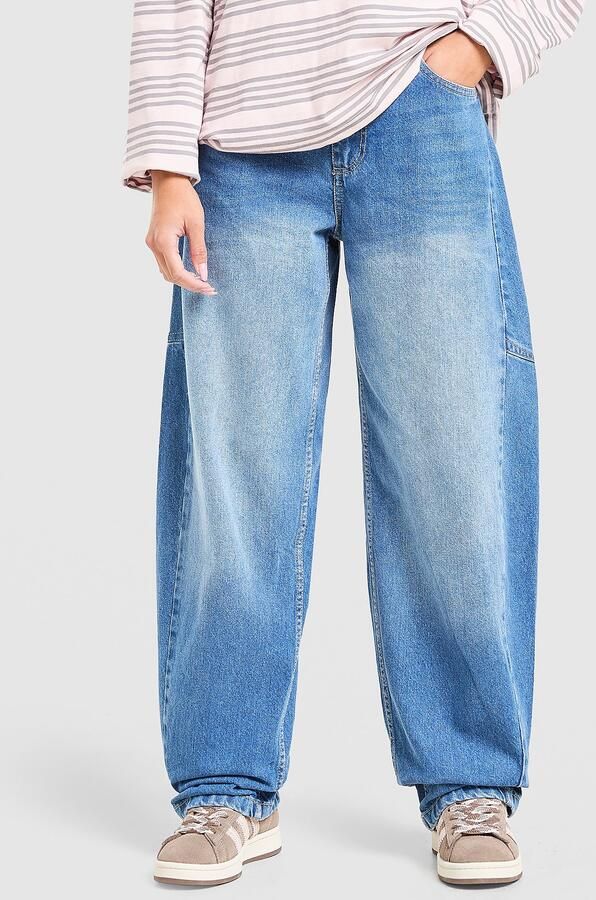 Unlike Humans Barrel Jeans Blauw- Dames Blauw