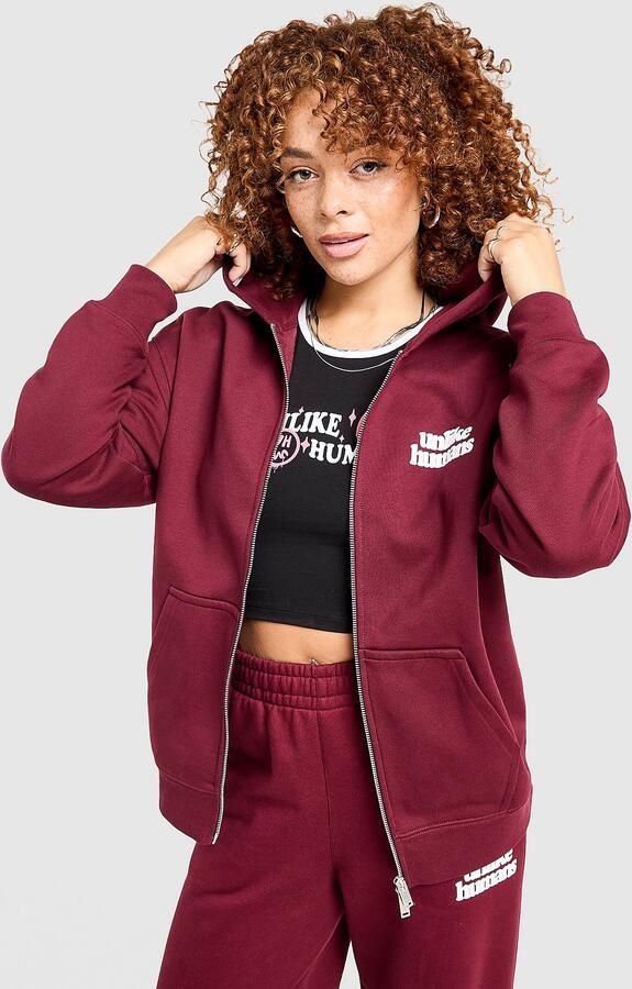 Unlike Humans Bubble Full Zip Hoodie Active Maroon- Dames Active Maroon