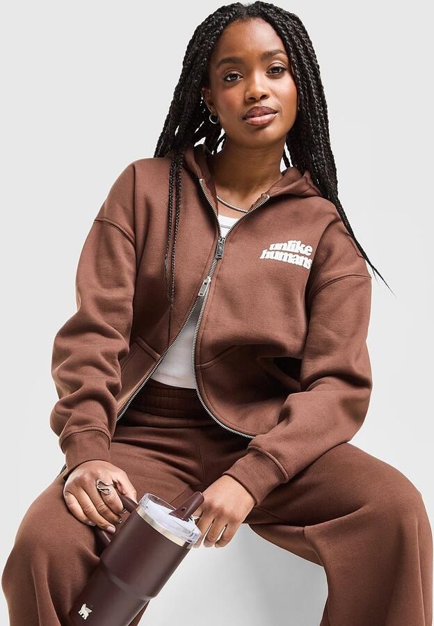 Unlike Humans Bubble Full Zip Hoodie Bruin- Dames Bruin