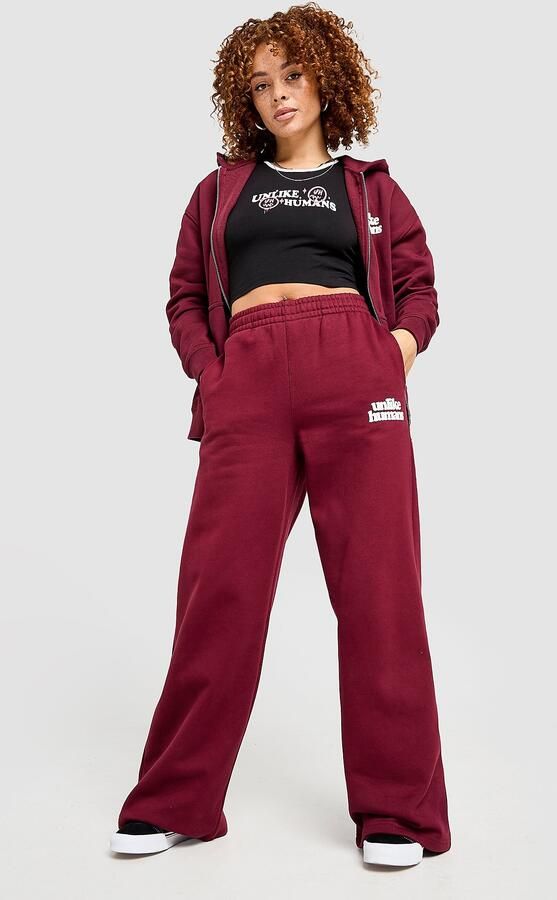 Unlike Humans Bubble Wide Leg Joggers Active Maroon- Dames Active Maroon