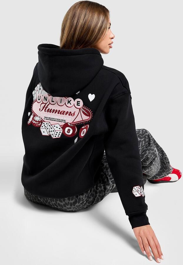 Unlike Humans Casino Overhead Hoodie Zwart- Dames Zwart