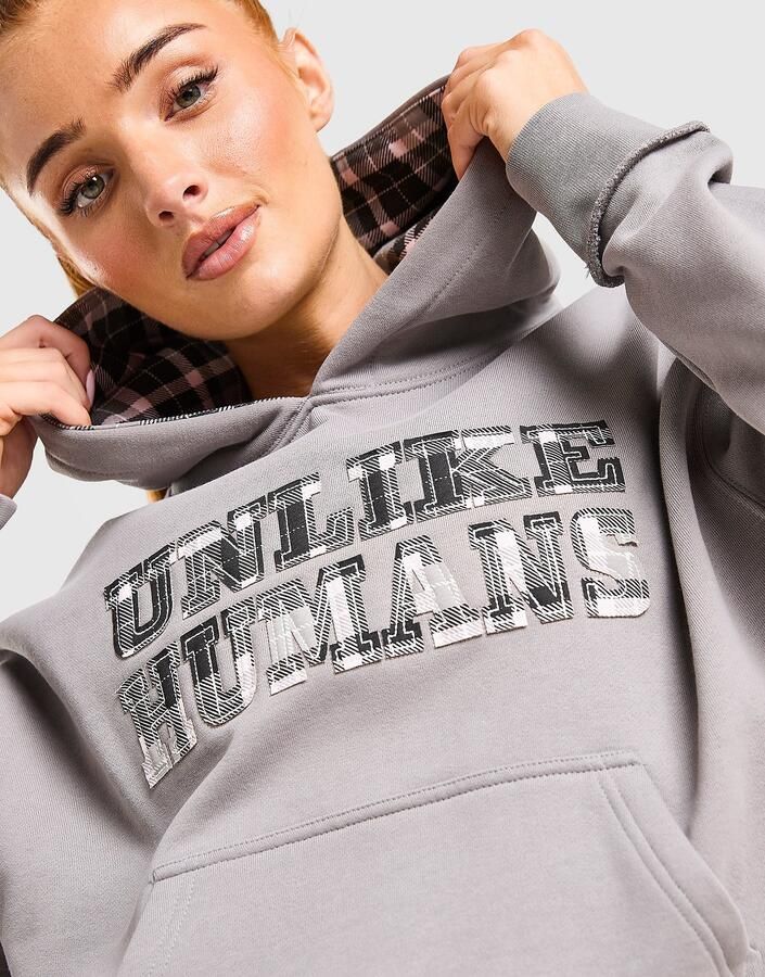 Unlike Humans Checkers Boxy Hoodie Grijs- Dames Grijs