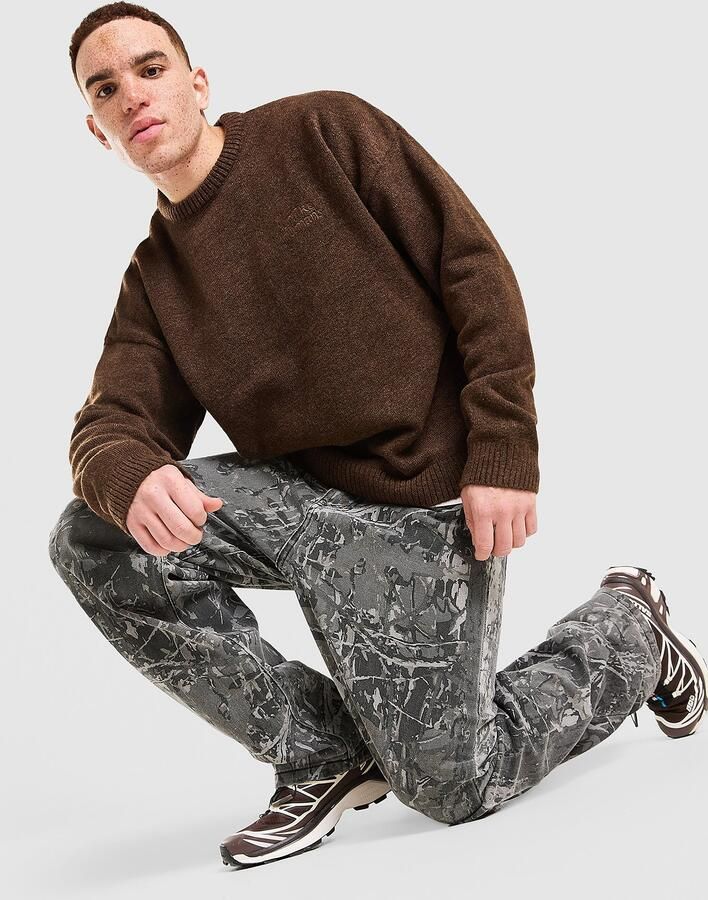 Unlike Humans Farrow Knit Oversized Crew Sweatshirt Bruin- Heren Bruin