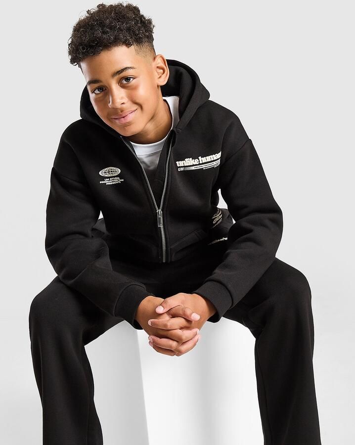 Unlike Hu s Highgrade Full Zip Hoodie Junior Zwart Kind Zwart